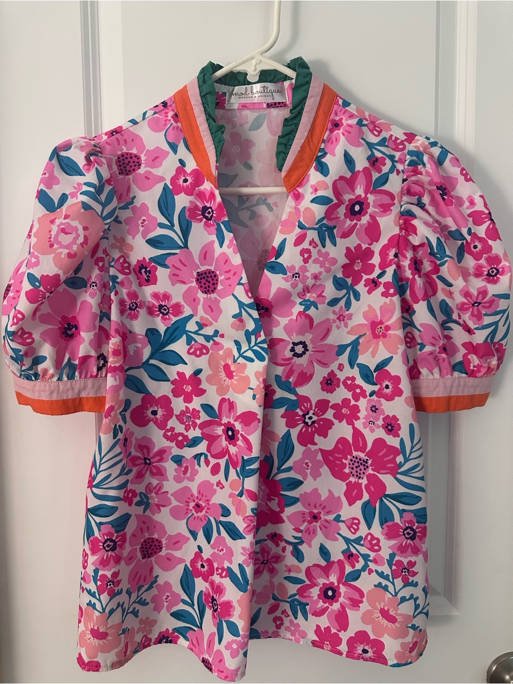 Vivid Pink Floral Puff Sleeve Top